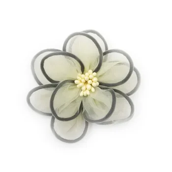 10PCS 8.0 cm korálky center čierne okraje organza kvety Appliqued č pin späť NA DIY Čelenky brošňa vlasy príslušenstvo