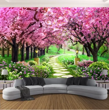 Vlastné 3D Fotografie Tapety Kvet Romantický Čerešňový Kvet Stromu Malé Cestnej nástennú maľbu, Tapety, Na Obývacia Izba, Spálňa De Parede