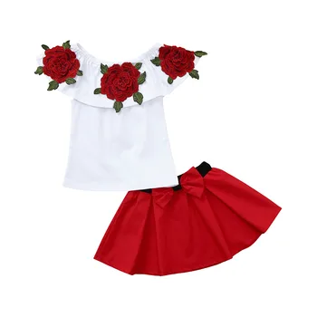 Nové Batoľa, Dieťa, Dievčatko Šaty bez Rukávov Výšivky Ruže Kvet Topy+roztomilý Pevné Sukne Oblečenie Boutique Deti Oblečenie