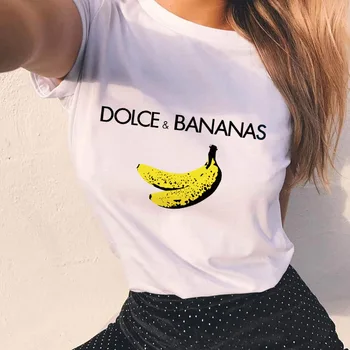 Ženy 2021 Zábavné Letné Tlač Lady T-shirts Banán Unisex Tričko Top Shirt O-Krku Biele Krátky Rukáv femme Fashion Plus Veľkosť XXXL
