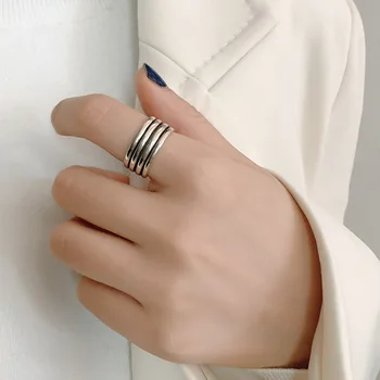 925 Sterling Silver Hladké Multi-layer Otvoriť Prstene Pre Ženy Jednoduchý Štýl Študentka, Vintage Šperky 2021 Trend