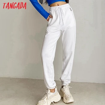 Tangada 2020 Ženy Pevné Biele Cargo Strethy Pás Nohavice Voľné Nohavice Joggers Žena Tepláky Streetwear 4P52