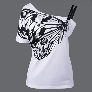 2021 Lete Sexy Mimo Ramenný Motýľ Print T shirt Ženy Bavlna Slim Šatka Košele Košieľka Femme Topy tričko camisas mujer