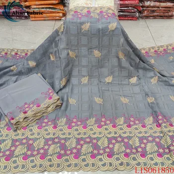 Alisa šedá swiss voile čipky afriky bavlna, tkaniny, výšivky s kamene francúzsky šifón tkaniny 5 metrov+2 metrov/sady