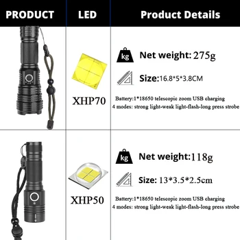 Najnovšie XHP70.2 LED Baterka Taktická Baterka 5 Svetelné Režimy Zoombable Camping Nepremokavé Lov lampa používať 18650/26650