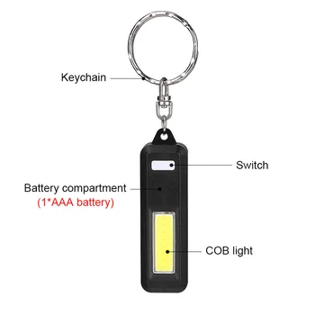 Prenosný Mini Keychain Baterka Super Malý COB LED Pochodeň Svetla, 3 Režimy Vrecku Lanterna Napájanie AAA Batéria