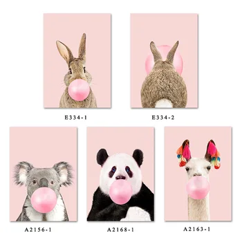 Ružová Bublina Bunny Panda Obrázok Roztomilý Zvierat Škôlky Múr Umenia Plagátu Plátno Tlačiť Maľovanie Nordic Dieťa Spálne Dekorácie