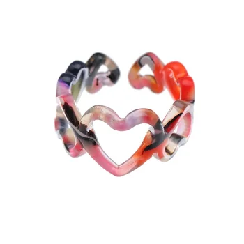 Multi Farba Vintage Duté Von Otvorené Srdce Krúžok Roztomilý Jednoduchý Dizajn Akrylové Živice Prstene pre Ženy, Dievčatá Bohemia Strany Šperky Darček