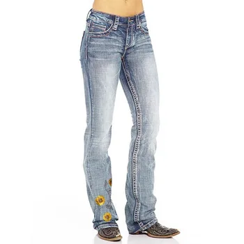 Kvetinové Výšivky Plus Veľkosť Jeans Umyté Bavlna Estetické Džínsové Nohavice Capris Módne Dámy Dlho Joggers Streetwear Nohavice