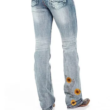 Kvetinové Výšivky Plus Veľkosť Jeans Umyté Bavlna Estetické Džínsové Nohavice Capris Módne Dámy Dlho Joggers Streetwear Nohavice