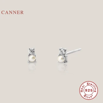CANNER Iny Minimalistický Mini Pearl Náušnice Pre Ženy, Skutočné 925 Sterling Silver Piercing Stud Náušnice Jemné Šperky Pendientes