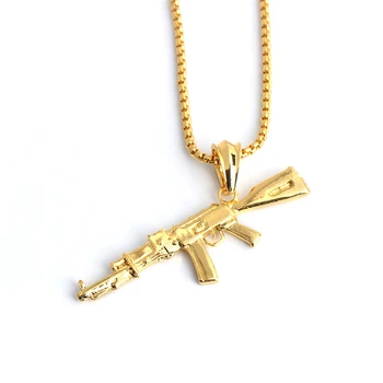 Hip Hop Rafinované Štýlový Ľadový Von Zlatý Silveryy Farba Zliatiny AK 47 Zbraň, Prívesky, Náhrdelníky Pre Mužov Rapper Šperky