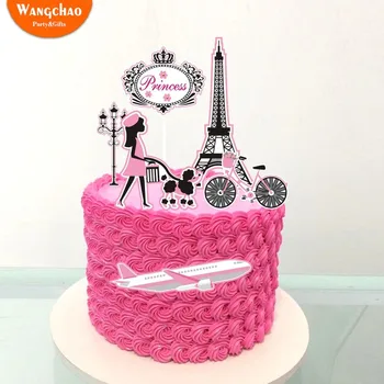 Romantický Paríž Cestovné Sen Tému 21. Happy Birthday Cake Vňaťou Princezná Ružová Dezert Stôl Dekorácie, Party Dodávky