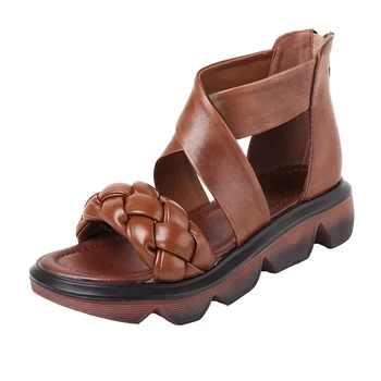 GKTINOO Ženy Gladiator Sandále Letné Topánky Ženy Kliny Platformu Sandále Retro Originálne Kožené Predné Zips Bežné Sandále