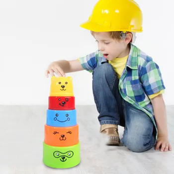 Dieťa Zábavné Stohovanie Poháre Malého Medveďa Kolo Dieťa Budovy Nastaviť Deti, Vzdelávacie Hračky Zábava Rainbow Poháre Stohovanie Veža Mini Medveď