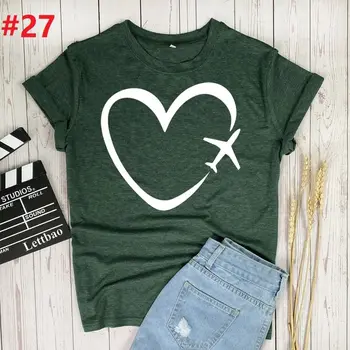 Cestovanie Lietadlom Srdce Láska 2021 Fashion T-Shir Vytlačené Tričko Plus Veľkosť Žien T Shirt O Krk Krátky Rukáv Tees Letné Topy