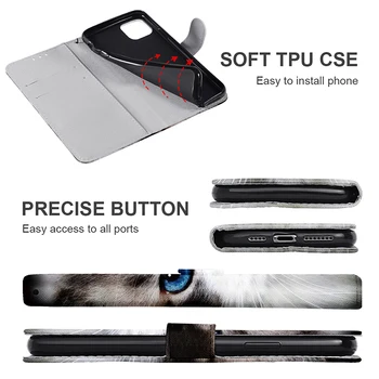 Kožené puzdro Pre iPhone 11 Pro 12mini 12 Pro Max XR X XS Max SE 2020 7 8 6 S Plus Peňaženky Karty Stojan Knižné Mačka Maľované Couqe