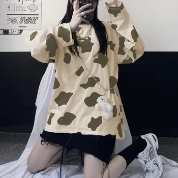 Streetwear žien T-shirt Harajuku kawaii dievča krava vzor top dámske tričko lete 2021 y2k priame zásielky Женская футболка