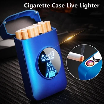 Nové Živice Vetru Flameless Cigariet Prípade Ľahší Dobíjacie USB Elektrický Zapaľovač 19PCS Tabaku Skladovanie Držiteľa Mužov Gadgets