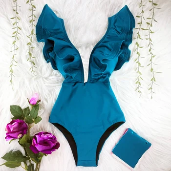 2021 Nové Sexy Prehrabať Tlač Na Kvetinový Jednodielne Plavky Ramena Plavky Ženy Pevné Hlboko V Plaviek Plavky Monkini