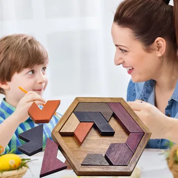 2021 Nové Kreatívne Drevená Skladačka Puzzle, Hračky Vzdelávacie Šesťhranné Tvarované Šach Hra Rodič-dieťa, Interaktívne Hry, Hračky Pre Deti,