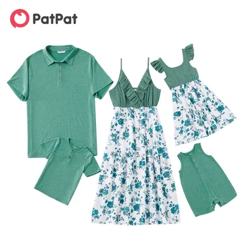 PatPat 2021 Nový Príchod Leta Mozaiky Bavlna Rodiny Zodpovedajúce Kvetinový Flounce Nádrž Šaty - Remienky - Polo Shirts