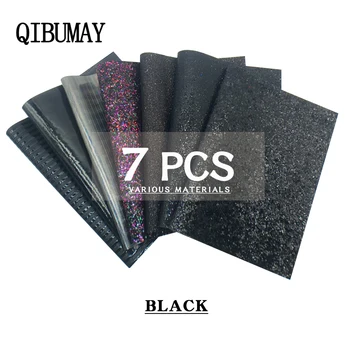 QIBU Veľkoobchod 7pcs Black Faux Kožené Robustný Lesk Textílie DIY Vlasy Luk PU Kožené A4 pre Dekorácie Syntetickej Kože