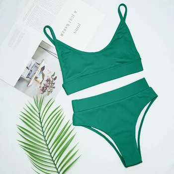 Vysoký Pás Bikiny Žien Kus Dvoch Plavky 2021 Sexy Plavky Žena Bandeau Bikini Set Brazílske Plavky Letné Plážové Oblečenie