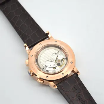 Top Corgeut 42mm Mechanické náramkové hodinky Fázy Mesiaca Rosegold Biela Dial Rok, Deň, Mesiac, Týždeň SS 316L Prípade Automatické Hodinky Mužov