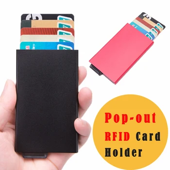 Pop-out RFID Držiteľa Karty Mini Hliníková Peňaženka pre Mužov, Ženy, ID Kreditnú Kartu, Puzdro, Automatické kontextové Karty Prípade Office Organizátor