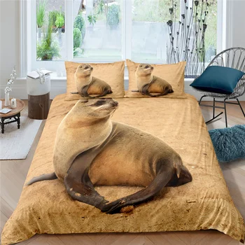 Luxusné Roztomilý 3D Sea Lion Tlače 2/3ks posteľná bielizeň Nastaviť Zvierat Vzor Obliečky Kryt obliečka na Vankúš bytový Textil Kráľovnej a Kráľa EU/US/AU Veľkosť