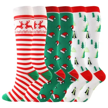 Vianočné Kompresné Pančuchy, Vysoké Ženy, Mužov Vianočné Série Snehuliak Elk Santa Strom Vzor Beží Kolená Vysoké Nylonové Ponožky