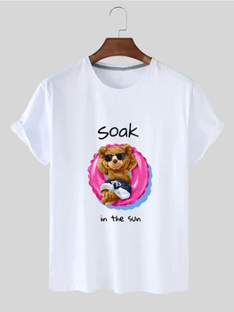 Letné Nový Dizajn Lady T-shirt Anti-Obaľovanie Plavky Medveď Tlač Pure Color Krátky Rukáv Kolo Krku T-shirt Pre Ženy