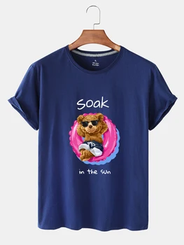 Letné Nový Dizajn Lady T-shirt Anti-Obaľovanie Plavky Medveď Tlač Pure Color Krátky Rukáv Kolo Krku T-shirt Pre Ženy