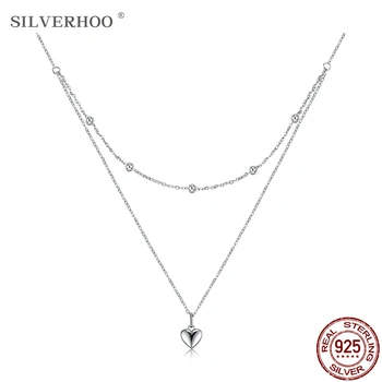 SILVERHOO Autentické 925 Sterling Silver Náhrdelník Pre Ženy, Nádherné Srdce Prívesok Náhrdelníky Multilayers Reťaze Jemné Šperky