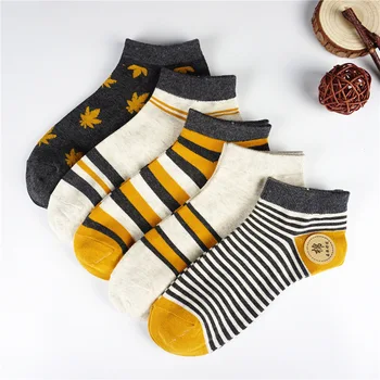 5 Párov Potu-absorbent Prekladané Krátkej Trubice Ponožky Ženy Japonský Farebný Pruhovaný College Bavlna Módne Ponožky Mužov Krátke Drew Ponožky