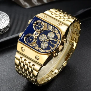 Oulm Nový Muž Sledovať Veľké Dial 3 Časové Pásmo Vojenského Zlaté Náramkové hodinky z Nerezovej Ocele Luxusné pánske Hodinky Relogio Masculino