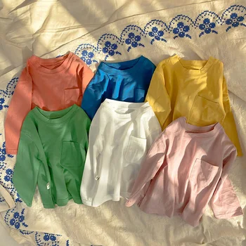 MILANCEL 2021 Jar Nové Deti Oblečenie Candy Farby Chlapci Base Tričko Predné Vrecko Stručný Dievčatá, Blúzky