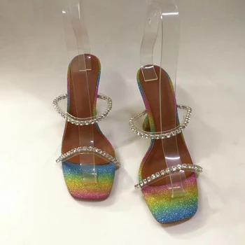 2020 Lete Nové Papuče Topánky pre Ženy Bling Diamond Popruhu Topánky Pošmyknúť na Formálne Šaty, Topánky Zapatos De Mujer Podivné Päty