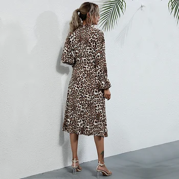 Sexy Leopard Šaty Žien Bežné Motýľ Rukáv Vysoký Pás V Krku Jeseň Zima Slim Šaty Pre Ženy 2020 Nové Elegantné