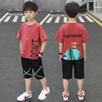 Deti 2ks Vyhovovali Bavlna 2021 Letné Oblečenie Chlapčenské Odevy Sady Cartoon Deti, Oblečenie Pre Dospievajúcich Krátke Rukáv tričko+Nohavice