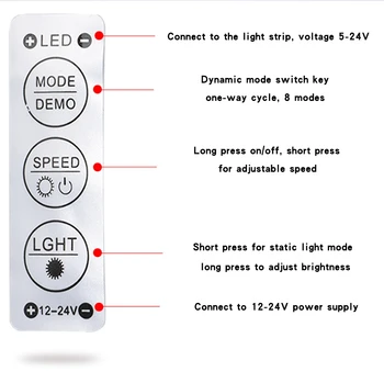 LED, 3 Tlačidlá Mini Radič pre 2835/3528/5050/5630/3014 Svetelné Pásy Jednu Farbu DC12V-24V Slabší Ovládač, 8 Typov Dynamických Flash