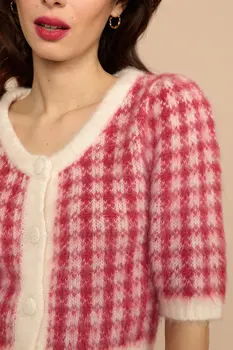 2021 Nové Žien Mohair Pletený Sveter Dámy Single-Breasted Vintage Krátke Cardigan Knitwear Topy