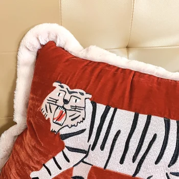 DUNXDECO Vankúš Dekoračné obliečky na Vankúš Vintage Velvet Zvierat Zber Biely Tiger Výšivky Gauč posteľná bielizeň Coussin