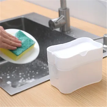 2-v-1 Prenosný dávkovač pracieho prostriedku držiak na kuchynské riady so mydlo box s hubou držiteľ strane tlak kvapaliny dávkovanie nástroj