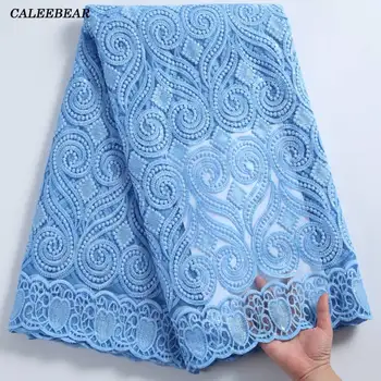 Sky Blue (Nebeská Modrá Francúzskej Čipky Textílie S Vyšívané Flitrami Afriky Čipky Textílie Mäkké Mlieko Hodváb Šnúrky Materiálov Pre Svadobné Šaty S2252