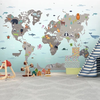 Vlastné 3D Tapeta Cartoon Zvierat, Mapa Sveta Deti Miestnosti nástennú maľbu Mš Chlapci Izby, Spálne, Dekorácia, Foto Tapety