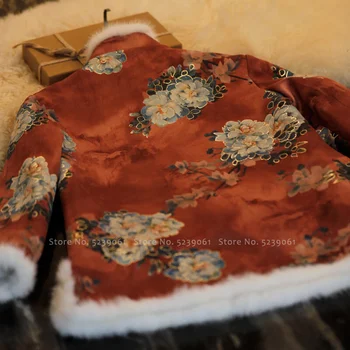 Ženy Čínsky Štýl, Zimné Cheongsam Topy Retro Móda Hanfu Kabát Tradičné Orientálne Oblečenie Dámske Elegantné Kvetinový Tang Oblek