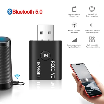 Prenosný Mini Bezdrôtové Bluetooth Prijímač, Adaptér 5.0 Audio Vysielač Stereo Bluetooth Dongle Aux, Usb 3,5 Mm Pre Notebook, PC, TV