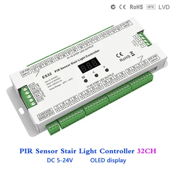 32CH Multifunkčné PIR Snímač Schodisko Svetlo LED Regulátor s-Letný Detekcie Pre DC5V - 24V WS2801 WS2811 WS2812 led Pásy